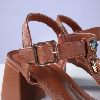 Sandália Feminina Via Marte com Salto Bloco 171-036 Caramelo